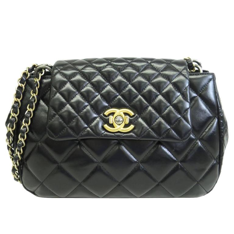 Chanel RARE Black Quilted Leather Dome Gold Chain Flap Shoulder Bag in Box