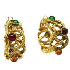 Chanel Vintage Gold Rainbow Colorful Gripoix Chain Hoop Dangle Earrings