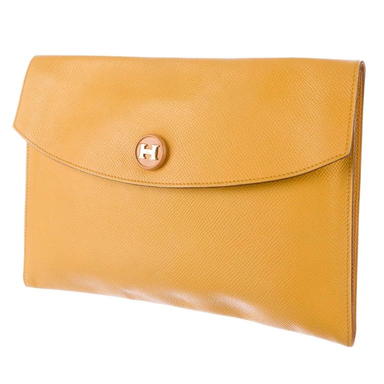 Hermes Vintage Yellow Leather 'H' Logo Envelope Clutch Flap Bag at 1stDibs