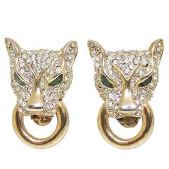 Vintage Panther Crystal Door Knocker Earrings
