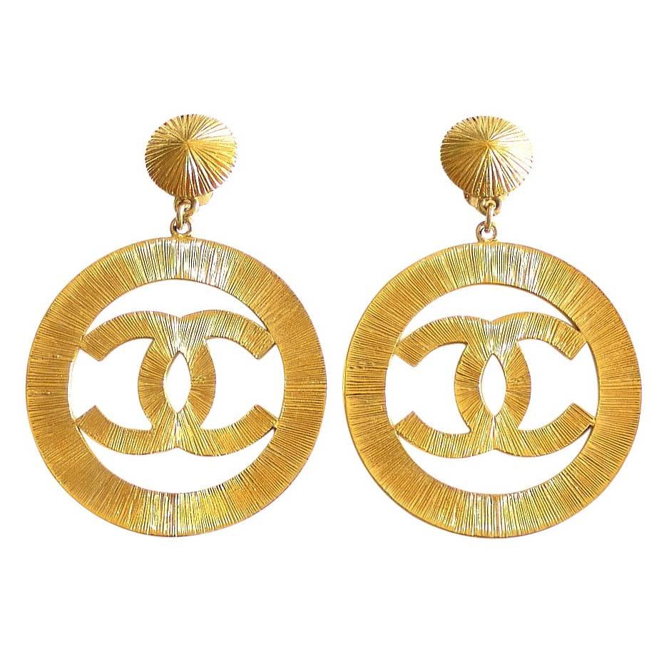 Vintage Chanel Jumbo Dangling Earrings, Gold Rare