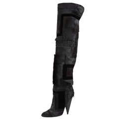 TOM FORD Geometric Black Patchwork Fur Over-the-Knee Boots 