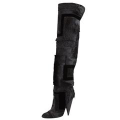 TOM FORD Geometric Black Patchwork Fur Over-the-Knee Boots 9