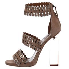 Alaia NEW and SOLD OUT Nude Brown Suede Silver Leather Clear Sandals in Box