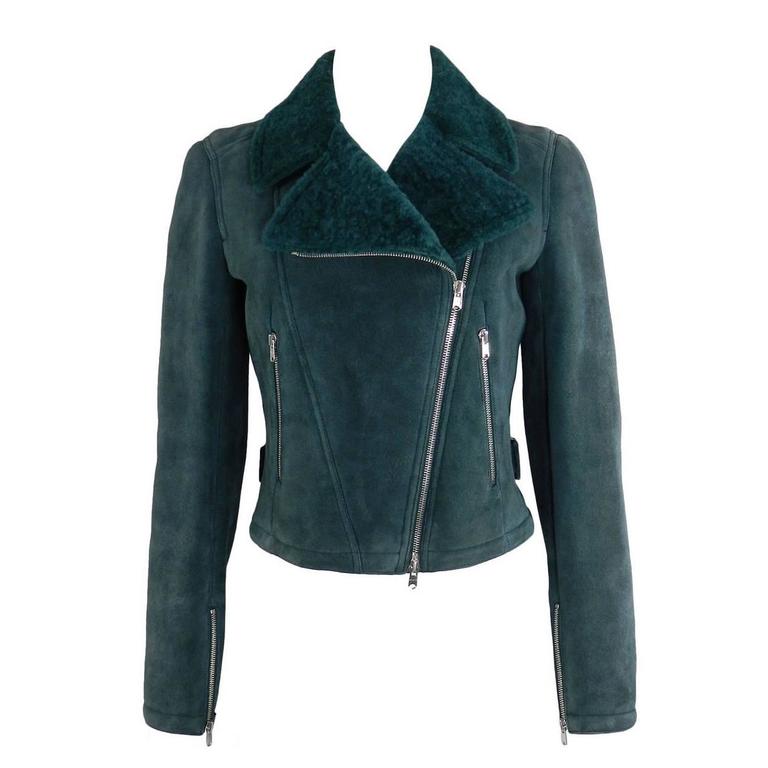 Alaia Green Shearling Motorcycle Jacket at 1stDibs | alaia shearling coat