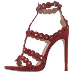 Alaïa NEW & SOLD OUT Red Suede Metallic Cut Out Sandals Heels in Box