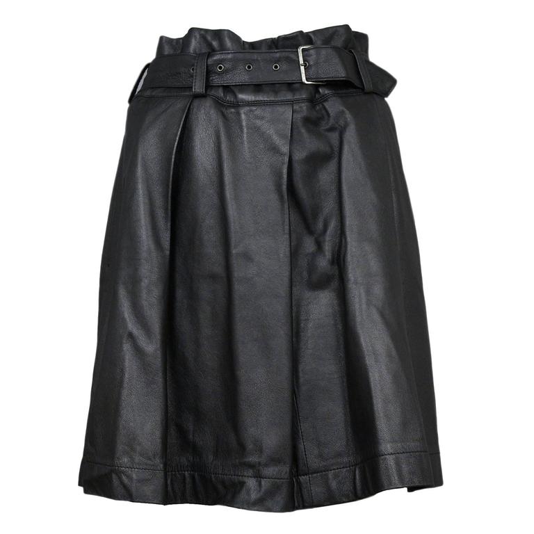 Miyake Black Leather Belted Skirt at 1stDibs