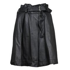 Miyake Black Leather Belted Skirt