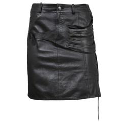 John Galliano for Dior Black Leather Mini Skirt at 1stDibs
