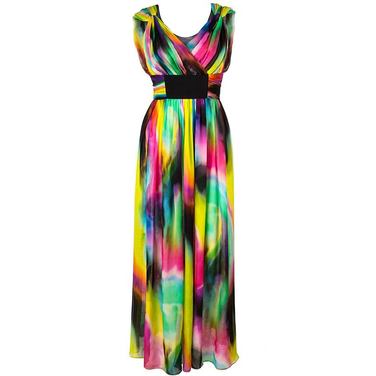 DOLCE and GABBANA Pre-Fall 2008 Multicolor Tie Dye Silk Long Dress Gown Sz 38 For Sale at 1stdibs