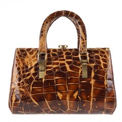 VTG HERMÈS Rare sac à main en crocodile et alligator véritable, années 1930
