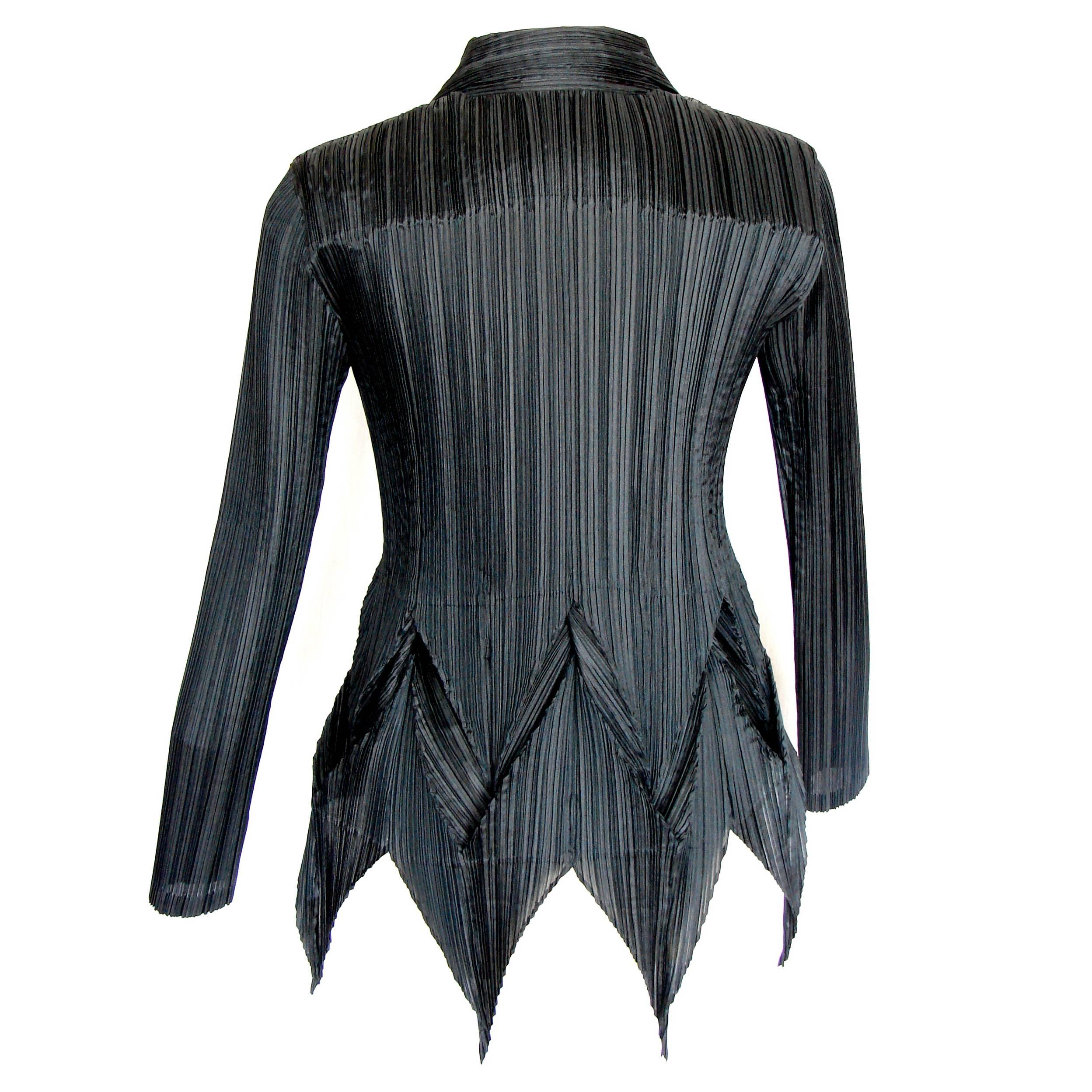 Issey Miyake Black Pleated Jacket with Pointed Tails Architectural Sz 3