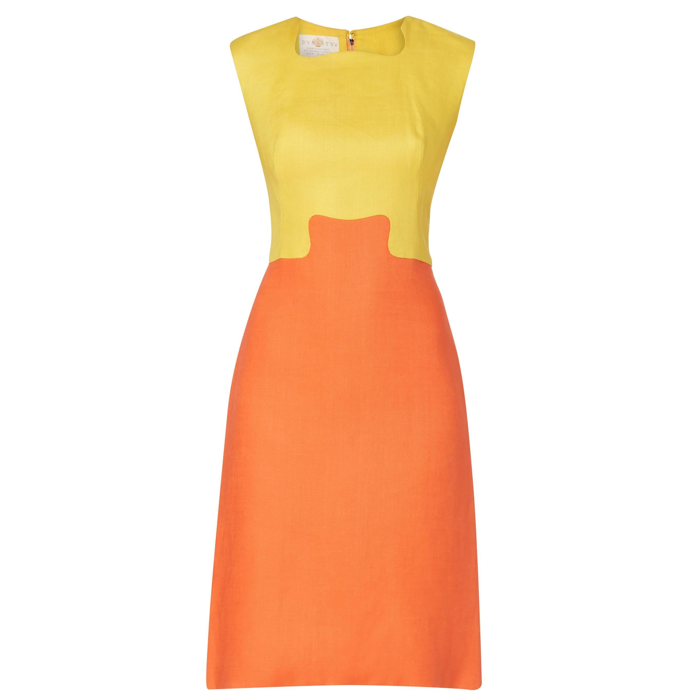Dynasty orange and yellow dress, circa 1966 For Sale