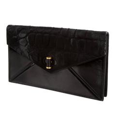 Alexander McQueen Black Patent Leather Envelope Slip Flap Clutch Bag