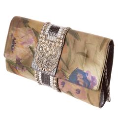 Dries Van Noten Floral Gold Satin Bead Chain Strap Envelope Flap Clutch Bag