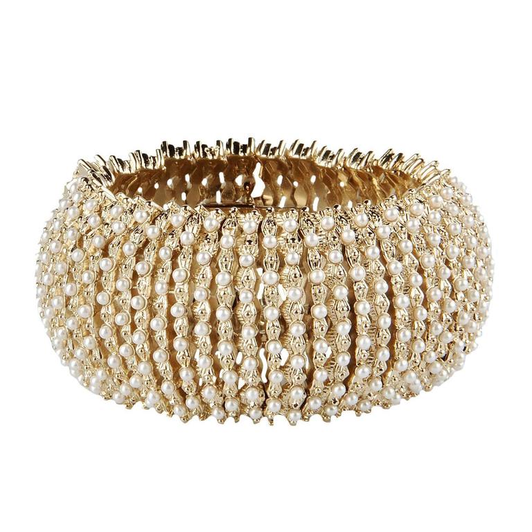 Givenchy NEW and SOLD OUT Gold Pearl Bead Bangle Cuff Bracelet in Box ...