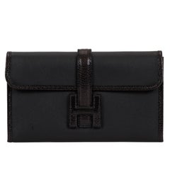 Hermès Black Lizard & Swift Jige Clutch Bag