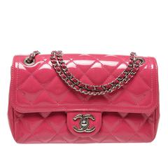 Chanel Pink Quilted Patent Leather Flap Shoulder Handbag