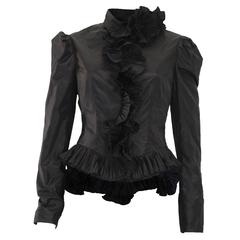 Yves Saint Laurent Rive Gauche Black Silk Jacket with Ruffles