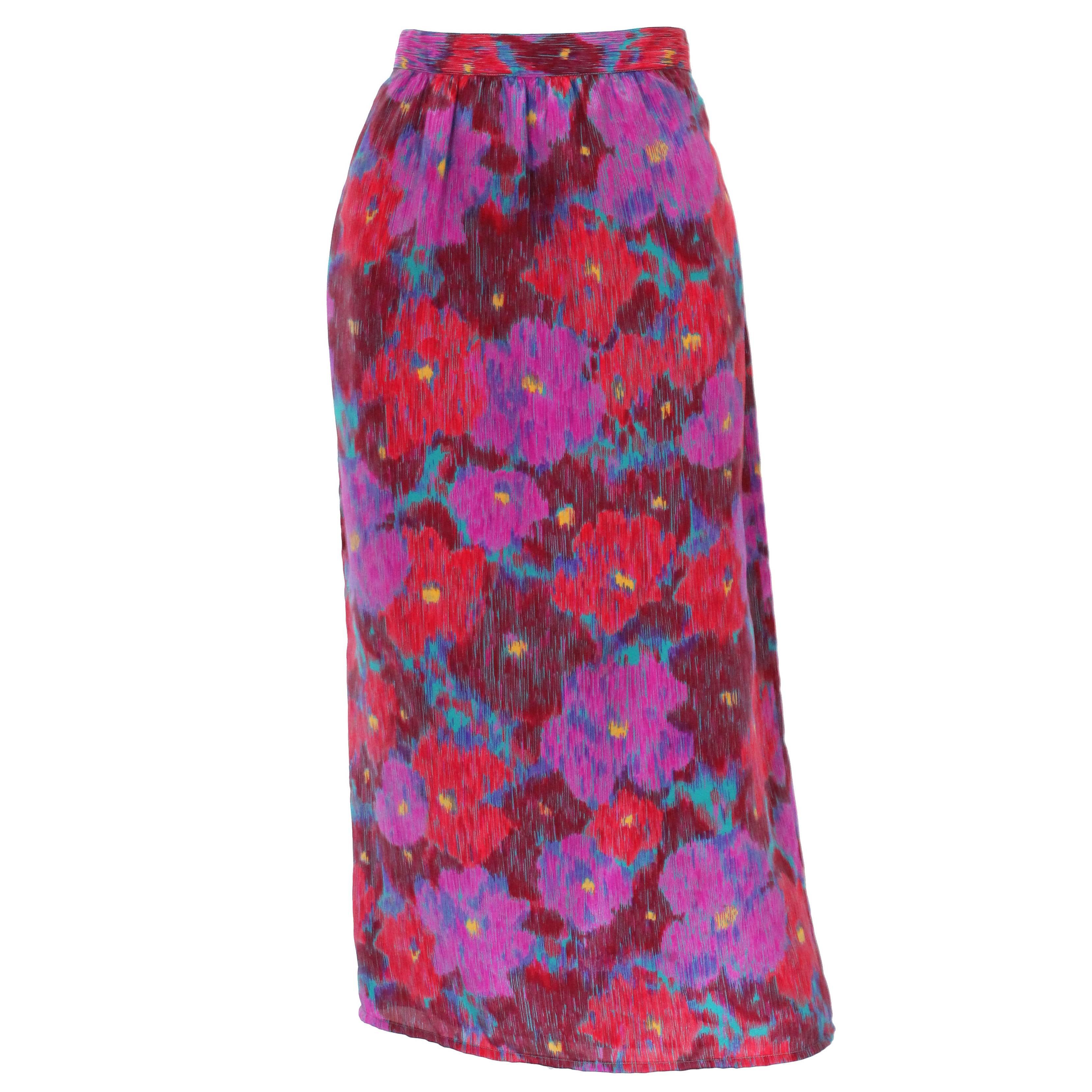 1980s Pierre Cardin Silk Floral Printed Skirt