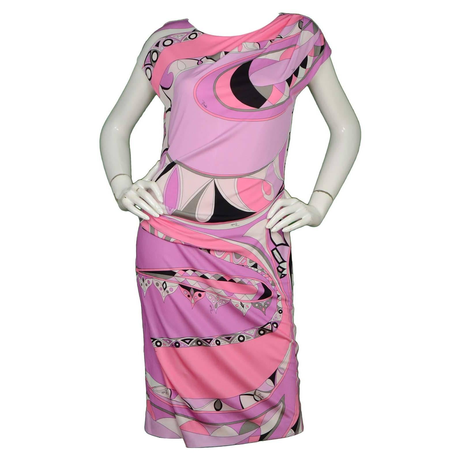 Emilio Pucci Pink and Lavender Printed Dress Sz 10