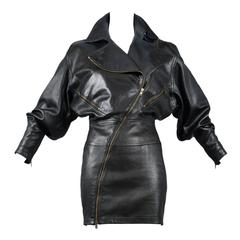 Alaia Seltenes Lederreißverschlusskleid 1986