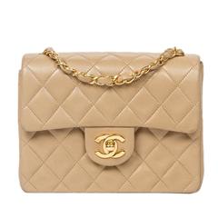 Vintage Chanel Classic Mini Flap Bag Beige Quilted Leather