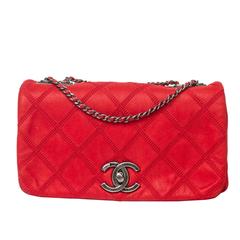 Chanel Flap Shoulder Bag Red Nubuck