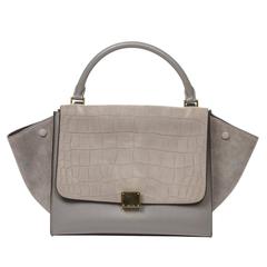 CELINE Trapeze MM Grey Alligator Embossed Nubuck