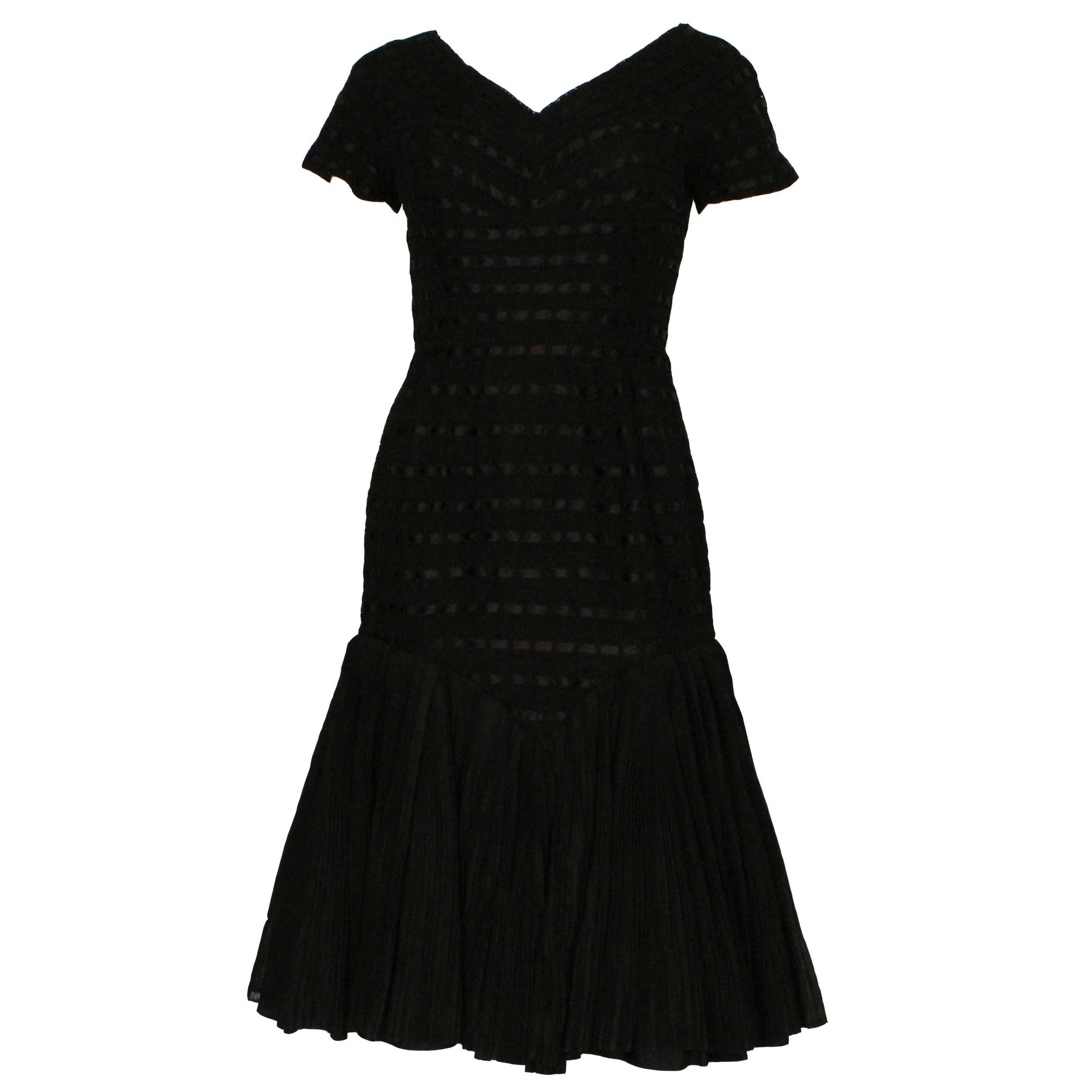 1950s Sybill Connolly Couture Crochet and Ribbon Dress