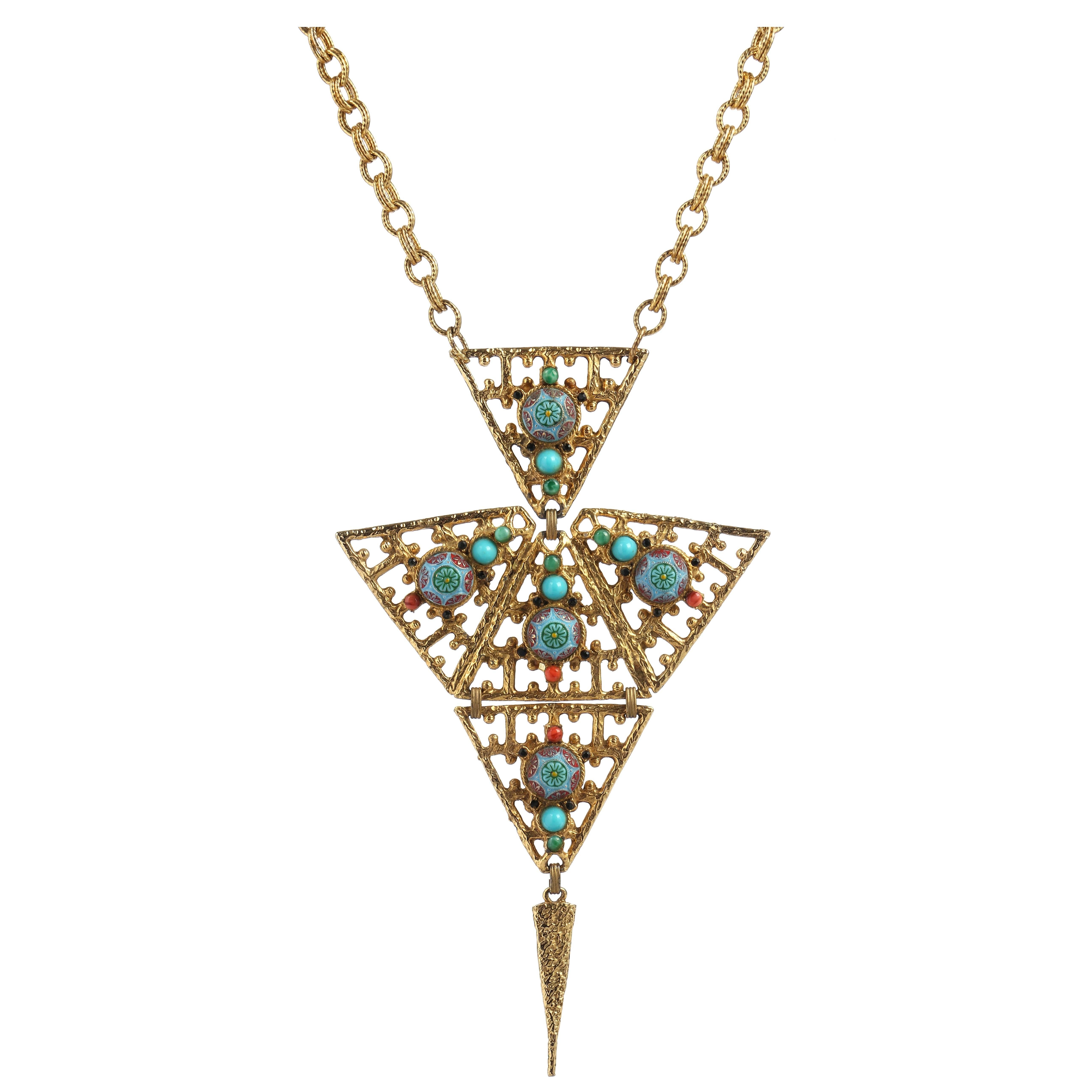 JULIANA D&E Circa 1970's Gold Turquoise Moroccan Matrix Stone Statement Necklace