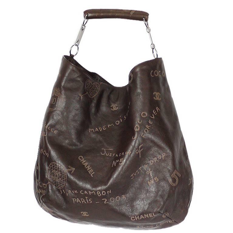 Rare Chanel Brown Leather Graffiti Hobo, Large Shoulder Bag at 1stDibs