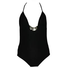 Black Chanel Neckholder Bodysuit with Coin Details Swimsuit 1