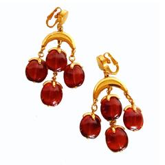 Elegant Trifari Gold + Amber Waterfall Chandelier Earrings Clip-Style Late 70s 6
