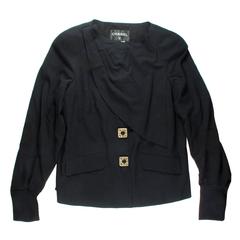 Chanel Jacket - US 10 12 - 42 - Gripoix Glass Pearl Buttons CC Black Coat Blazer