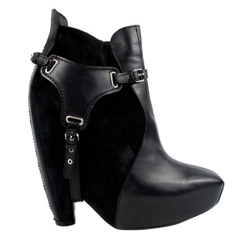 Balenciaga Boots - 7.5 37.5 Black Leather Harness Silver Booties Shoes ...