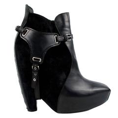 Balenciaga Boots - 7.5 37.5 Black Leather Harness Silver Booties Shoes Heels 7 8