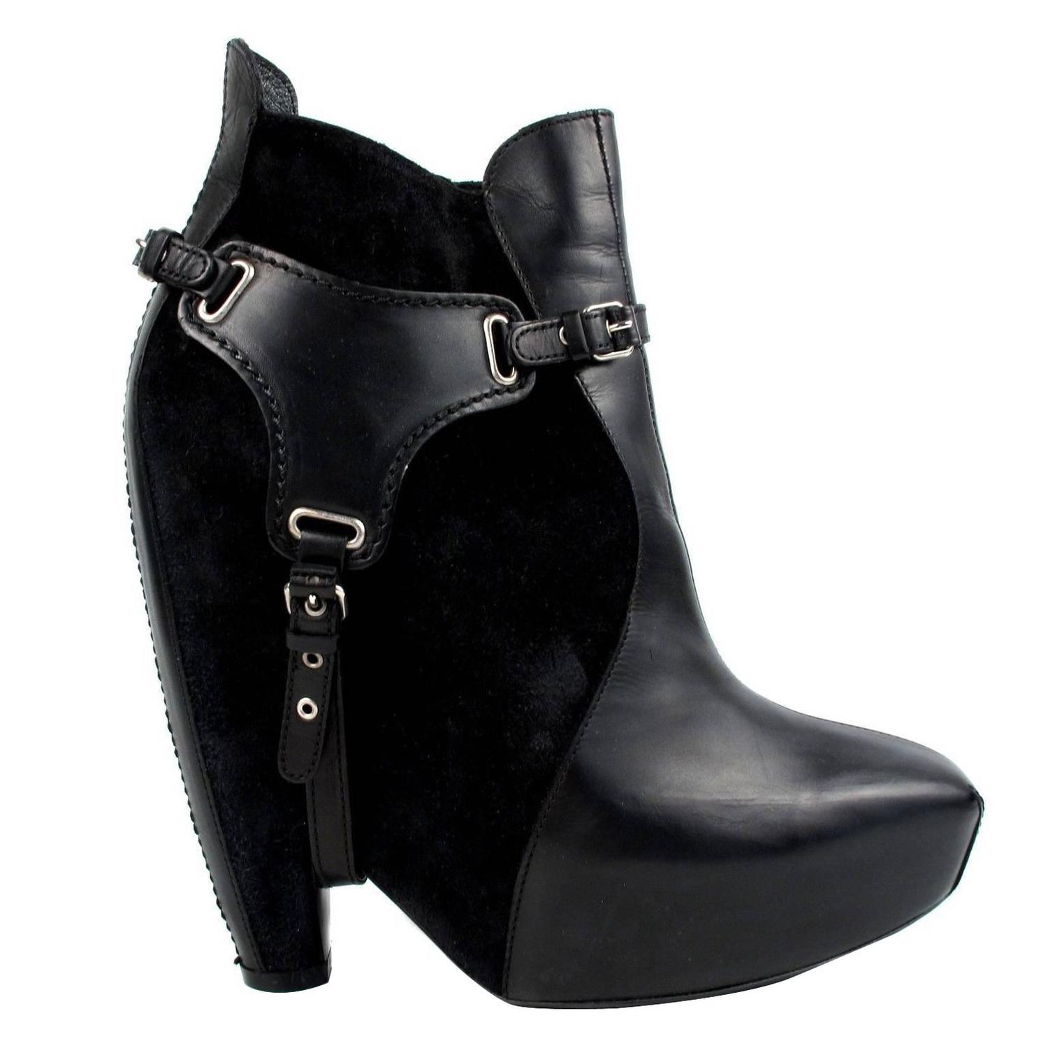 Balenciaga Boots - 7.5 37.5 Black Leather Harness Silver Booties Shoes  Heels 7 8 at 1stDibs | balenciaga silver booties