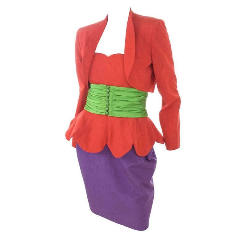 80's  Lanvin Bustier Dress with Jacket For Sale