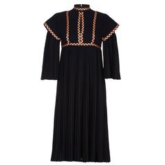 Rare Early Bill Gibb 1970s Renaissance Style Black Pleated Dress 3