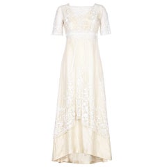 Antique Pristine Edwardian Hand Made Lace & Silk Wedding Dress 