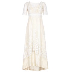 Robe de mariée édouardienne pristine en dentelle faite main & en soie