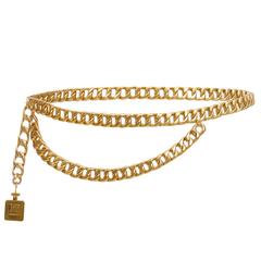 1990s Chanel Coco Mademoiselle Bottle Charm Gold Chain Belt