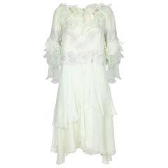 1980s Zandra Rhodes Couture Silk Chiffon Dress, Hat and Bag Set 1