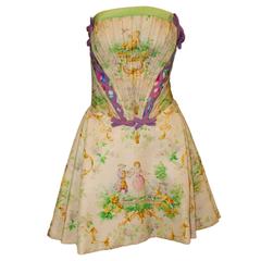 S/S 1992 Atelier Versace by Gianni Strapless 18th Century Print Dress 3