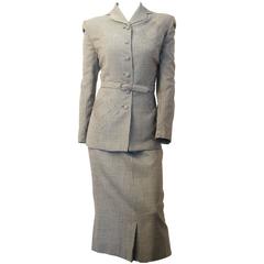 Vintage 40s Joseph Magnin Brown and Cream Gingham Skirt Suit 