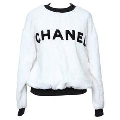 Chanel Black/White Logo Pullover Terry Sweater