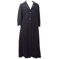 60s Black Crochet Lace Coat with Beaded Collar