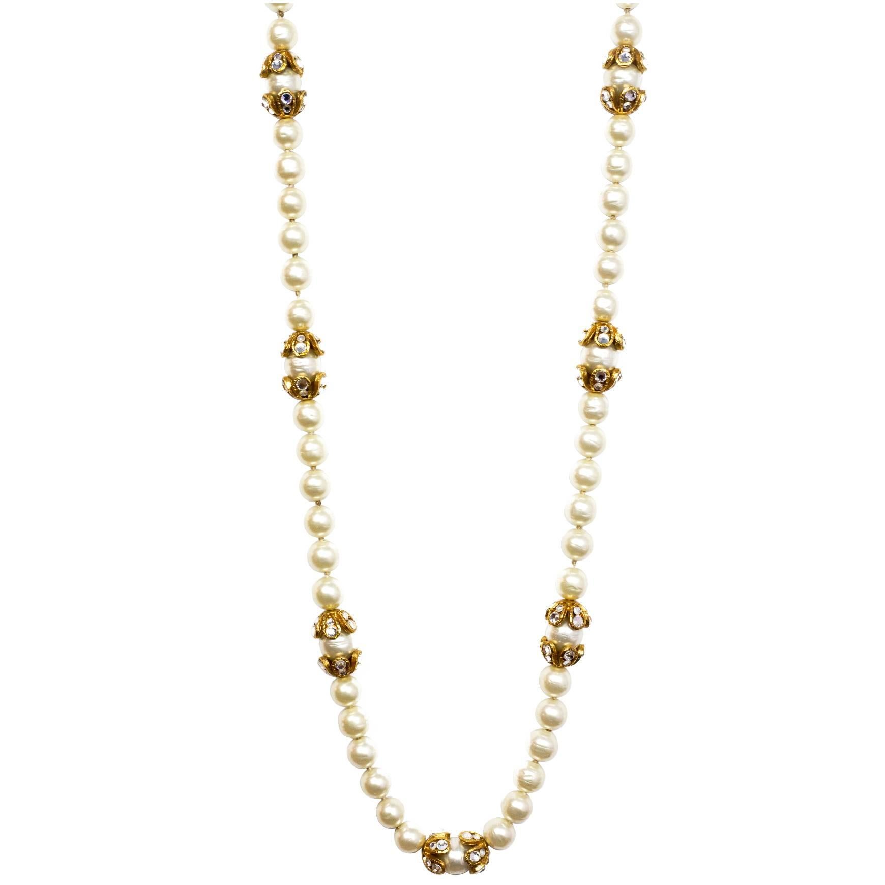 Chanel Vintage '96 Pearl & Crystal Long Necklace