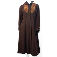 30s Brown Wool Princess Coat with Lamb Embellishment 10
